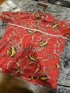 Hilo Hattie Hawaiian Aloha Shirt Mens L Button Red Angel Fish Tropical Vintage - Bild 1 von 11