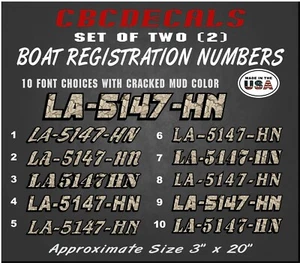Cbcdecls-Desert Cracked MudPritned Boat Registration Numbers Set of two 3 x 20	 - Picture 1 of 8