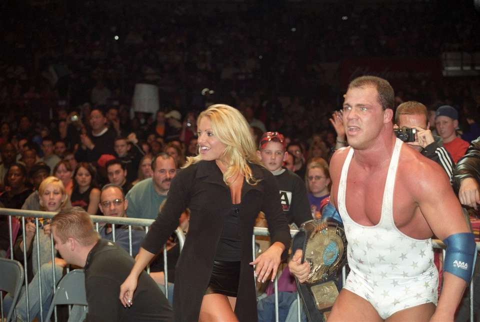 KURT ANGLE & TRISH STRATUS VINTAGE 8x10 COLOR PHOTO ROH ECW WWF NXT AEW NXT WWE - Image 1 of 1