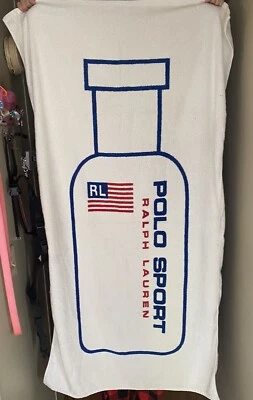 Toalla de playa blanca vintage Ralph Lauren Polo Sport 35" x 62" - rara Foto 1 de 4