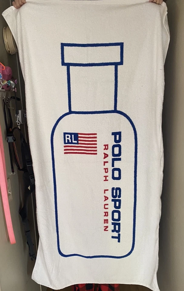 Toalla de playa blanca vintage Ralph Lauren Polo Sport 35" x 62" - rara Foto 1 de 4