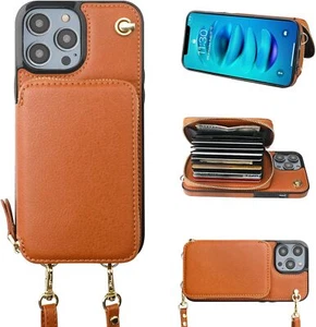 Crossbody Wallet Case for iPhone 14 Pro RFID Blocking Leather Purse Case - Picture 1 of 8