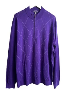 NWT Ashworth Men Diamond Wool Half Zip Pullover Golf Sweater Purple XL WILSHIRE - Picture 1 of 9