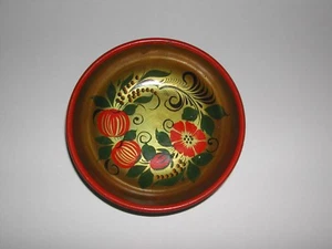 Lackschale aus Russland, 6 cm Durchmesser, gold, grün, rot und schwarz, Blumen - Bild 1 von 2