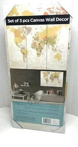 3PCS World Map Home Wall Decor Art Canvas Frameless Picture 45" x 32.5" x 0.9" - Picture 1 of 6