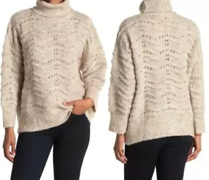 NWT FRNCH Cable Knit Turtleneck Sweater Oatmeal Pullover Oversize M/L - Picture 1 of 3