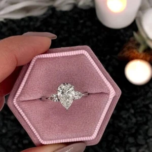 Lab Created 950 Platinum Pear Cut Diamond Ring Engagement 3.30 Carat IGI - Picture 1 of 12