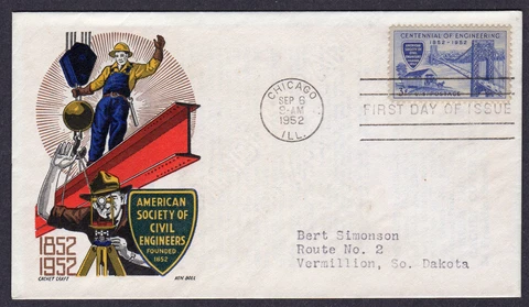 1952 American Civil Engineers 100th (1012) - Boll 2-Color Cachet Craft FDC MT688 Cover