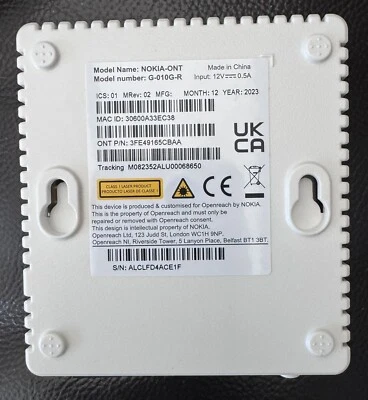 Nokia-ONT G-010G-R Openreach Optical Fibre GPON Terminal BNIB - Image 1 of 4