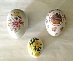 Lot 3 Vintage Decorative Floral Design Porcelain Egg Shape Jewelry Trinket Boxes - Picture 1 of 10