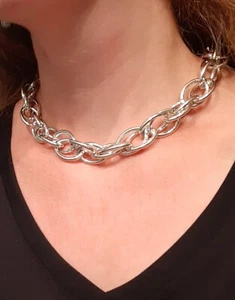 Silver Thick Bulky Jewelry Chain Necklace Aluminum Links Lightweight 16" 18" 20" - Picture 1 of 5
