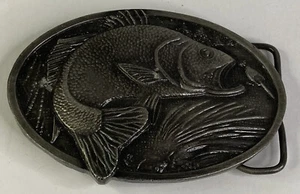 Vintage 1977 “Bass Fish on Fishing Pole” Bergamot Brass Works 3D Belt Buckle - Picture 1 of 5