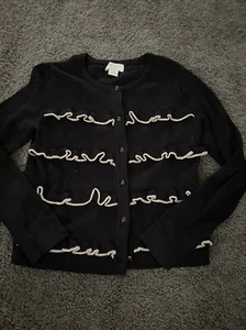 Kate Spade Little Girls Sweater Cardigan Black Gold Size 10 EUC - Picture 1 of 4