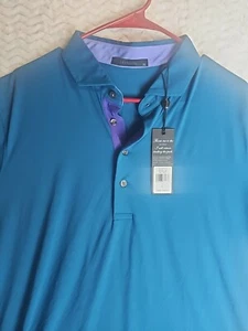Polo Grayson uomo XL blu manica corta golf performance ricamata nuova con etichetta - Foto 1 di 9