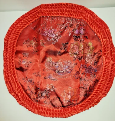 18" Round Asian Red Floral Bird Throw Cushion Pillow Cover Zippered Decorative - Image 1 of 4