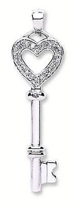 9CT HALLMARKED WHITE GOLD G/H SI 0.08CT NATURAL DIAMOND KEY PENDANT (CHAIN OPT) - Picture 1 of 9