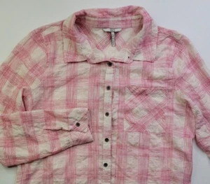 BKE Buckle Women M White Pink Plaid Button Up Top Lightweight Western Pocket LS - Picture 1 of 9