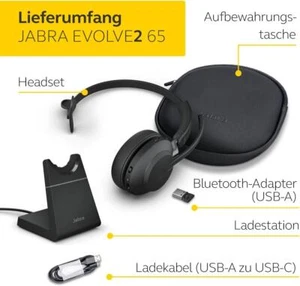 Jabra Evolve2 65 Link380A MS Mono Stand Black - 37-hour battery life - cushions - Picture 1 of 5