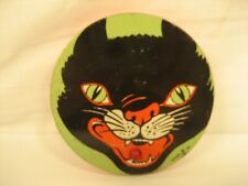 VINTAGE TIN LITHO HALLOWEEN BLACK CAT NOISE MAKER U.S.A. "LOOK"