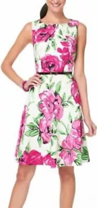 AGB Pinks mehrfarbig Blumen ärmellos Gürtel Reißverschluss hinten Kleid Damen 10 neu ohne Etikett - Bild 1 von 2
