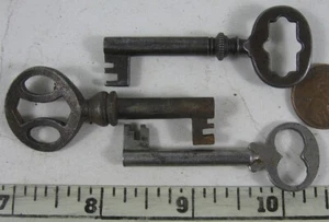 3 Fancy Antique Hollow Barrel Cabinet Padlock Keys - Picture 1 of 2