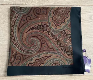 Ralph Lauren Purple Label 26x24 Paisley Print Scarf Green Taupe 100% Silk Italy - Picture 1 of 14