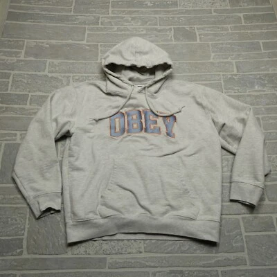 Obey Hoodie Womens Large Gray Terry Knit Cotton Hooded Sweatshirt Embroidered - Image 1 of 4