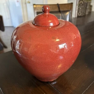 Vintage chinesisches rot glasiertes Tonglas mit Deckel 8,5 cm hoch - Bild 1 von 14