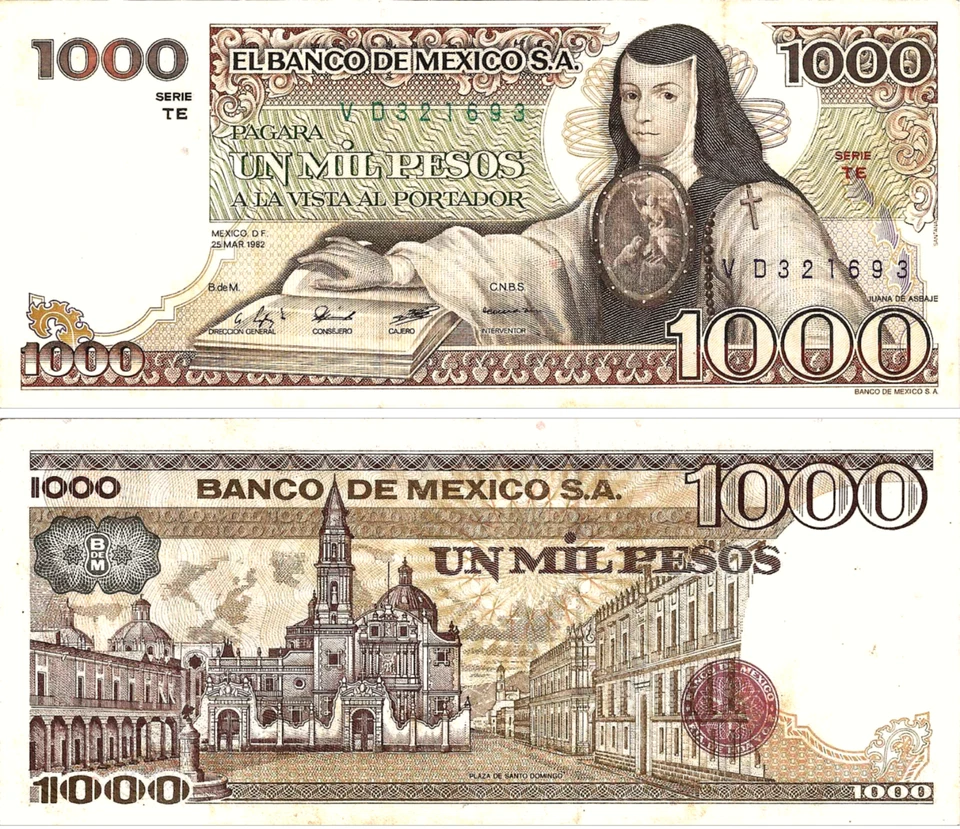 México, 1000 Pesos, Banco de México, 3-25-1982, Serie TE, S/N VD321693, P-76d Foto 1 de 1
