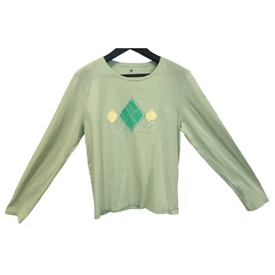 Camisa Tommy Hilfiger Manga Larga Verde Lima Amarillo Diseño Diamante Para Mujer XL Foto 1 de 3