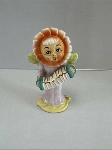 Charming Vintage Anthropomorphic Flower Face Head Girl Playing Accordian - Picture 1 of 8