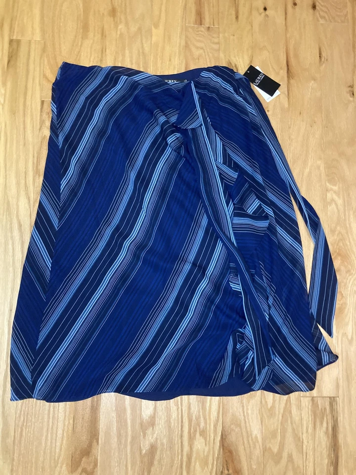Falda envolvente Lauren Ralph Lauren para mujer 10 azules a rayas midi ligera nueva etiqueta Foto 1 de 4