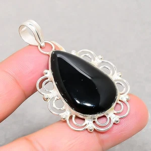 Colgante de joyería de moda hecha a mano con forma de pera de ónix negro... - Imagen 1 de 7