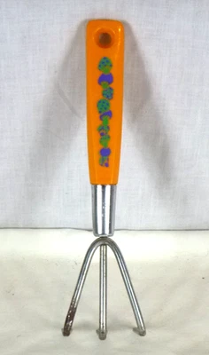 Vtg 60s 70s Garden Claw Style Cultivator Orange Handle Mushroom Motif Japan - Image 1 of 4