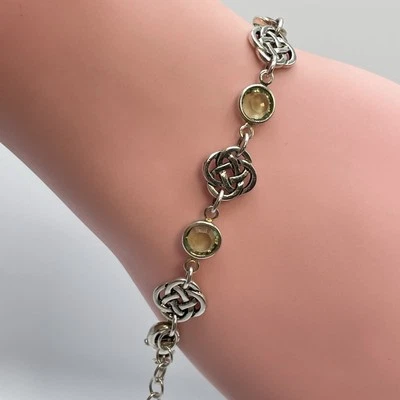 Pulseira de corrente de nó celta prata esterlina verde zircônia cúbica Ashleigh Falls - Imagem 1 de 4