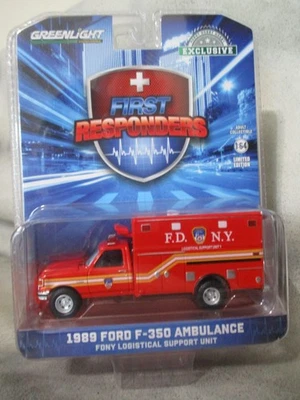 Greenlight New York Fire Dept 1989 Ford F350 Ambulance :64 diecast Rubber Tires - Image 1 of 4
