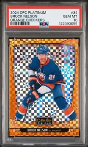 2024-25 O-Pee-Chee Platinum #34 BROCK NELSON ORANGE CHECKERS /25 PSA 10 - Bild 1 von 2