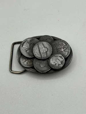 Vintage 1980s C + J Coin Cluster Nickle Dime Quarter Belt Buckle CJ1801 - Image 1 of 4