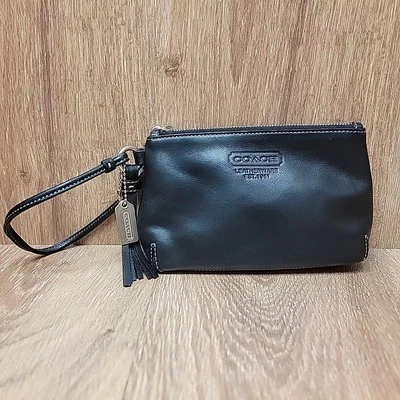 Винтажный Coach Legacy черный никель кожаный кошелек с ремешком 1415 кисточки белый шов Y2k - Изображение 1 из 4