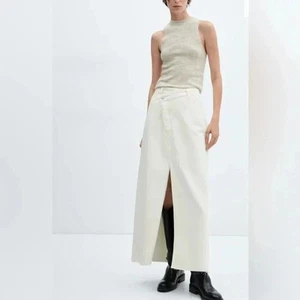 Mango Jeans Slit Detail Maxi Skirt Low Waist Buttonfly Raw Hem Denim Long Rocker - Picture 1 of 16