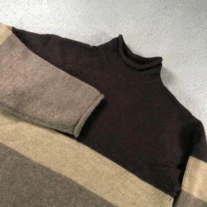 J.Crew Sweater Mens Extra Large Brown Beige Wool Roll Neck Knit Fisherman Jumper - Picture 1 of 8
