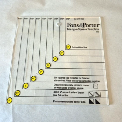 Fons & Porter Triangle Square & Hourglass Quilting Template Ruler #7813 6x6 7/8 - Image 1 of 4