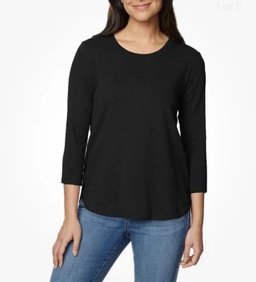 KIRKLAND подпись женщин 3/4 рукав хлопок slub футболка черный, Sz M (24) - Изображение 1 из 4