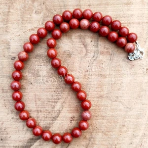 Collana di perline di diaspro rosso naturale AAA, collana rotonda liscia 8 mm, perline di diaspro - Foto 1 di 3