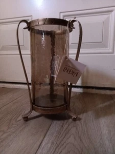 RF Home Fashion Rustic Wrought Metal & smokey rippled Glass Vase Hand Crafted - Picture 1 of 9