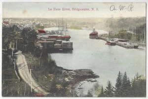 1908 Bridgewater, N.S., Kanada - Fluss-, Schifffahrts- und Industrieszene, alte Postkarte - Bild 1 von 2