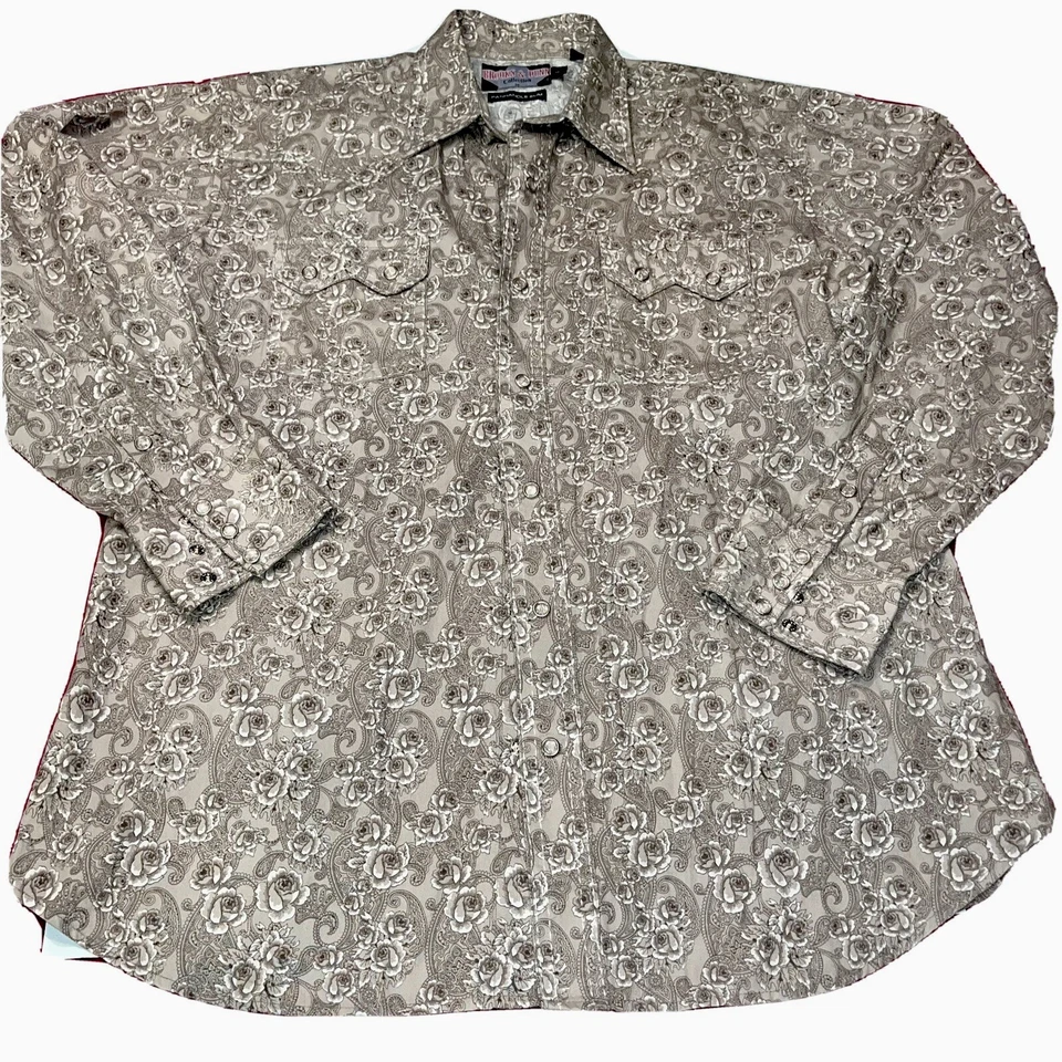 Camisa Brooks Dunn Panhandle Delgada Perla A Presión GRIS ROSAS FLORALES Western Rodeo Para Hombres Foto 1 de 4