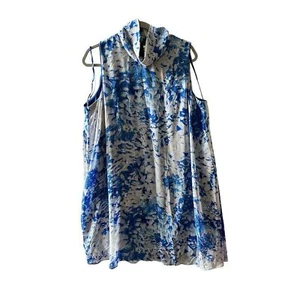 Eliza J Royal Blue Sheath Halter Dress w Floral Print Chiffon Overlay size 18W - Picture 1 of 9