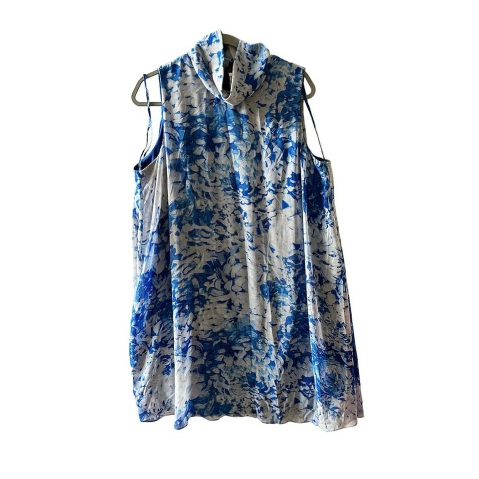 Eliza J Royal Blue Sheath Halter Dress w Floral Print Chiffon Overlay size 18W - Image 1 of 4