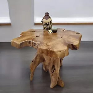 Holz Beistelltisch Baumscheibe Teakholz Tisch Wurzelholz rustikal Wohnzimmer neu - Bild 1 von 40